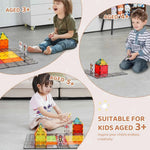 Amocart 56 PCS Magnetic Tiles Magnet Building Blocks Set Construction Game Stacking Toys STEM Sensory Educational for Kids Gift