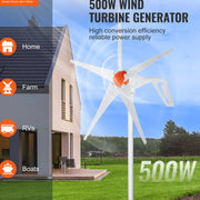 Charger l'image dans la visionneuse de galerie, Amocart Wind Turbine Generator 12V 500W/800W Wind Turbine Wind Power Generator with MPPT Controller Suitable for Home Farm RVs
