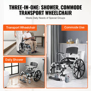 Charger l'image dans la visionneuse de galerie, Amocart Shower Wheelchair 17.5in Bathroom Wheelchair for Inside Shower Adjustable Rolling Shower Chair for Disabled Adult
