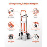 Bild in Galerie-Viewer laden, Amocart 1000 lbs 4 in 1 Hand Truck Convertible Dolly with Non-Slip Handle Aluminum Alloy Portable Trolley for Moving Home
