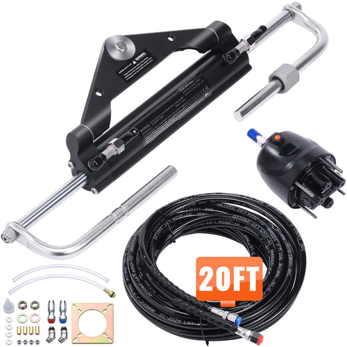 Amocart 150HP Hydraulic Outboard Steering Kit Boat Marine System, 20Ft Hose & Built-in Two-Way Lock Cylinder, Boat Accessories