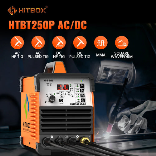 HITBOX AC/DC Aluminium Tig Welding Machine HBT250P HF TIG/MMA ARC Stick Welder with Pulse Argon Welding IGBT Inverter 2T/4T