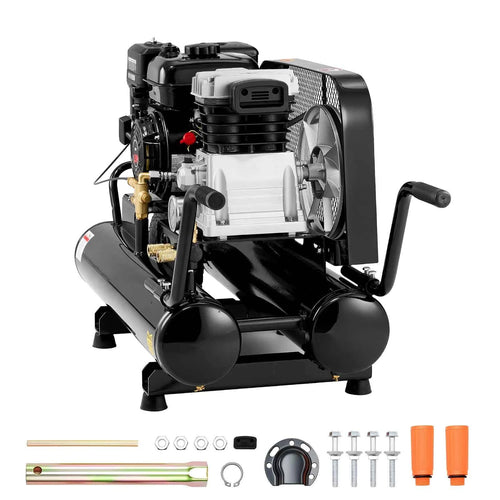 Amocart 9 Gallon Twin-Tank Gas Powered Air Compressor 6.5 HP 9 CFM Gas Driven Air Compressor Tank on Wheel for Tire Inflation