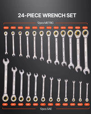 Charger l'image dans la visionneuse de galerie, Amocart Combination Wrench Set 24/30-Piece Ratcheting Wrench Set with Organizer Rack Cr-V Steel Wrench Set SAE  Metric
