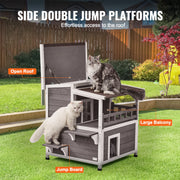 Bild in Galerie-Viewer laden, Amocart Outdoor Cat House Weatherproof Feral Cat Shelter 2-story Large Outdoor Wooden Cat House with Balcony Door and Open Roof
