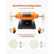 Load image into Gallery viewer, Amocart 1/2HP Bench Buffer Polisher 6-inch 3450RPM Single Speed  with 2PCS Cloth Wheels Cast Iron Base for Metal Wood Polishing
