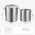 SucceBuy 36-100QT Stainless Steel Stockpot Cooking Pots Cookware Sauce Pot with Basket Lid Heavy Duty Commercial Grade Stock Pot