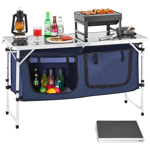 Amocart Camping Kitchen Table Folding Outdoor Cooking Table Aluminum Lightweight Portable Cook Station Foldable Camp Table