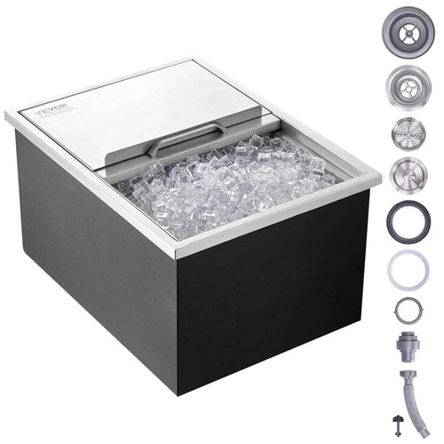 SucceBuy Drop in Ice Chest Stainless Steel Ice Cooler Commercial Ice Bin with Sliding Cover Outdoor Kitchen Ice Bar