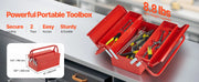 Charger l'image dans la visionneuse de galerie, Amocart Metal Tool Box 2-Tier 3-Tray Portable Folding Tool Chest Organizer with Handle &amp; Lock Toolbox for Factory Repair Shop
