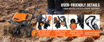 Amocart 12 Amp Electric Tiller 18" Tilling Width 3.94" Tilling Depth Corded Electric Tiller/Cultivator Steel Mn Tines Rototille