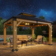 Load image into Gallery viewer, Outdoor Wood Gazebo Hardtop Permanent Pavilion Galvanized Steel Double Roof Patio Garden Deck Cedar Natural, Custom
