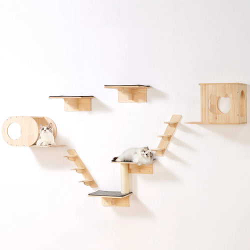 SucceBuy Wall Mounted Cat Shelves Cat Wall Shelves and Perches with Jumping Boards Hammocks & Cat Tree Furniture and Shelves