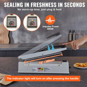 Charger l'image dans la visionneuse de galerie, Amocart 8/12/16in Impulse Poly Bag Sealer Manual Heat Sealing Machine with Adjustable Heating Mode for Plastic Mylar PE PP Bags
