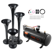 Bild in Galerie-Viewer laden, Amocart Train Horns Kit, 4 Trumpet Air Horn Kit, 150dB Train Horns for Pickup Trucks 12V 120 psi Air Compressor for Truck Train
