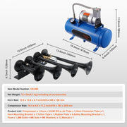 Charger l'image dans la visionneuse de galerie, Amocart Train Horns Kit 4 Trumpet Air Horn Kit 150dB Train Horns 12V Air Compressor with 3/6/10L Tank, for Pickup Trucks Train
