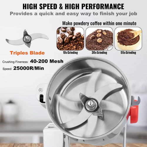 【Premium】SucceBuy 150-2500g Electric Grain Mill Grinder Commercial Swing Spice Grinders for Dry Herbs Grains Spices Cereals Coff