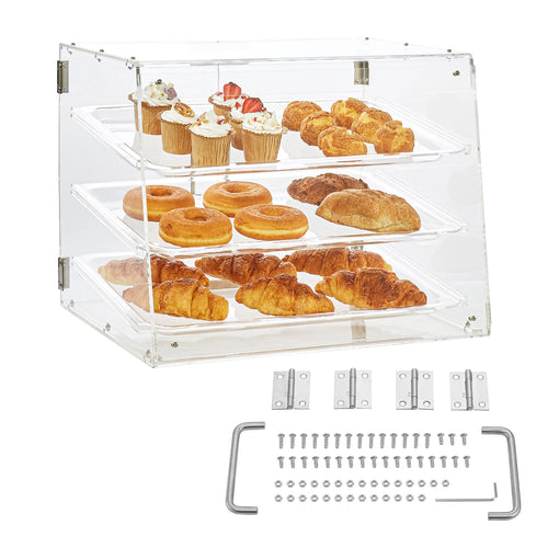 Amocart 2/3-Tier Commercial Acrylic Pastry Bakery Display Case with Rear Door Access & Removable Shelves for Donut Bagels Cake