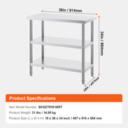 Load image into Gallery viewer, Amocart Stainless Steel Food Prep Table Commercial Kitchen Worktable with 2 Adjustable Undershelf for BBQ Kitchen Garage
