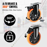 Amocart 2-6in PVC Furniture Caster Wheels Set of 4 Swivel Plate Casters with Security A/B Lock Non-Marking for Cart Workbench