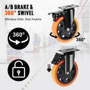 Bild in Galerie-Viewer laden, Amocart 2-6in PVC Furniture Caster Wheels Set of 4 Swivel Plate Casters with Security A/B Lock Non-Marking for Cart Workbench
