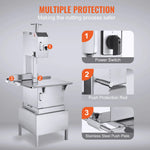 SucceBuy Commercial Electric Meat Bandsaw Stainless Steel Vertical Bone Sawing Frozen Meat Cutter with 6 Blades for Pork Beef