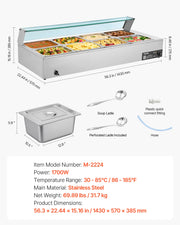 Bild in Galerie-Viewer laden, Amocart Commercial Food Warmer Electric Stainless Steel Steam Food Warmer with Glass Cover Countertop Buffet Bain Marie w/ Soup
