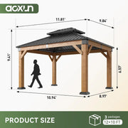 Load image into Gallery viewer, Outdoor Wood Gazebo Hardtop Permanent Pavilion Galvanized Steel Double Roof Patio Garden Deck Cedar Natural, Custom
