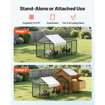 SucceBuy Metal Chicken Coop with Waterproof Cover & Doors Spire Roof Poultry Run Compatible w/ Wooden Coops for Rabbit Hen Goose