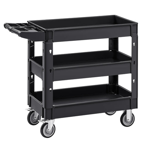 Amocart 2/3 Shelf Utility Service Cart Dolly with 360° Swivel Wheels Ergonomic Storage Handle for Warehouse/Garage/Cleaning