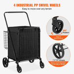 Amocart Folding Shopping Cart w/ Removable Waterproof Liner 106/330LBS Large Capacity 360° Swivel Wheels Dense Metal Mesh Base
