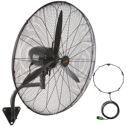 SucceBuy 4 Sizes Wall-Mount Misting Fan 3-speed IP44 Oscillating Wall Fan Max. 9500 CFM Wall Mounted Fan for Home Summer