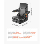 Charger l'image dans la visionneuse de galerie, Amocart Universal Forklift Seat Tractor Suspension Seat w/ Adjustable Back Armrest Headrest&amp; Safety Belt Fold Down Tractor Seat
