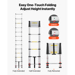 SucceBuy 12.5ft Telescoping Ladder One-Touch Retraction Ladder 330LBS Max Capacity with Non-Slip Feet for Home Outdoor Work Loft