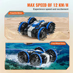 Amocart Blue/Yellow Amphibious RC Car Boat 2.4GHz 12 km/h Electric Remote Control 360° Rotating Stunt Car Water Beach Pool Toys