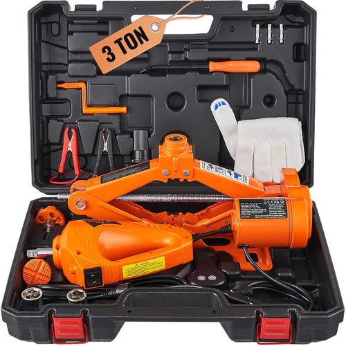 SucceBuy Electric Car Jack 3T Scissor Jack with Electric Impact Wrench 12V Car Jack with Double Saddle for SUV Truck Tire Change