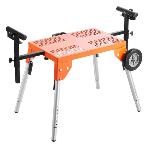 SucceBuy Miter Saw Stand with Tabletop and Wheels 330lbs Steel Collapsible Rolling Stand for Miter Saw Adjustable Height  Length