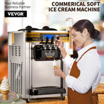 SucceBuy 22-30L/H Soft Ice Cream Maker Commercial Countertop Tricolor 2+1 Flavors Sweet Cones Freezing Equipment Vending Machine