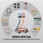 Amocart 4 Way AC Gauge-AC Manifold Gauge Set 5ft Hoses for R134A/R22/R12/R410A Work on Car Auto Freon Charging and Evacuation