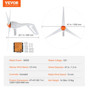 Charger l'image dans la visionneuse de galerie, Amocart Wind Turbine Generator 12V 500W/800W Wind Turbine Wind Power Generator with MPPT Controller Suitable for Home Farm RVs
