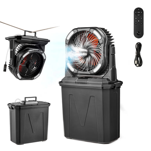 SucceBuy Portable Misting Fan High Speed Motor Large Water Tank Rechargeable Battery with Remote Light Modes for Indoor Outdoor