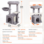 Amocart Cat Tree for Indoor Cats Cat Tower with Cat Condo Sisal Scratching Post HammockTop Perch Jumping Platforms Dark Grey