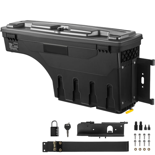 SucceBuy Truck Bed Storage Box Passenger Side Lockable Lid Waterproof ABS Wheel Well with Password Padlock Tool Box for Trucks