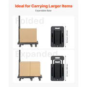 Charger l'image dans la visionneuse de galerie, Amocart Folding Hand Truck 500 lbs Load Capacity Collapsible Luggage Cart with 6 Wheels 2 Elastic Ropes &amp; Expandable Base Black
