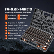 Charger l'image dans la visionneuse de galerie, SucceBuy 1/2" 3/8" Drive Impact Socket Set 13/23/33/34/48/65/90PCs SAE Metric Cr-V/Cr-Mo Socket Set 6 Point Alloy Steel Repair
