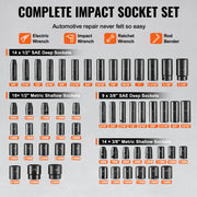 Load image into Gallery viewer, Amocart 3/8" &amp; 1/2" Drive Impact Socket Set 59 PCS Socket Set SAE 5/16" to 1-1/4" Metric 6-32mm 6 Point Cr-Mo Alloy Steel Set
