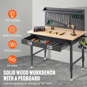 Bild in Galerie-Viewer laden, Amocart 2000lbs 48"x24" Workbench Adjustable Height 28"-39.5" Work Bench with 3m Cable 30 Hooks for Garage Hardwood Working
