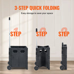 SucceBuy Foldable Utility Shopping Cart Folding Portable Crate Handcart with Telescope Handle Wheels for Travel Office Garden