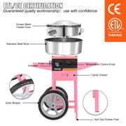 Charger l'image dans la visionneuse de galerie, Amocart Electric Cotton Candy Machine with Cart 1000W Commercial Floss Maker with Stainless Steel Bowl Sugar Scoop and Drawer
