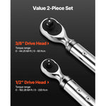 SucceBuy Digital Torque Wrench Set 2 Pieces1/2 3/8 Inch Drive 72-Tooth ±2% Torque Wrench w/Preset Value Buzzer LED Motorcycle